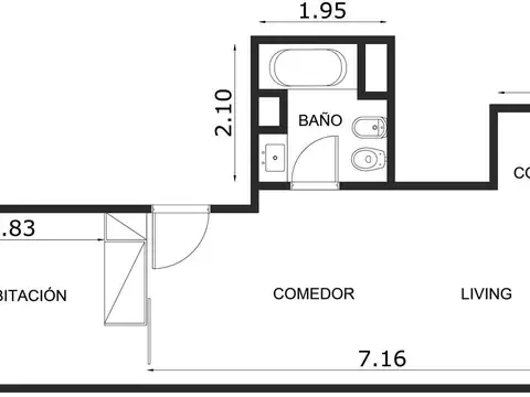 Departamento 2 ambientes con 1 baño