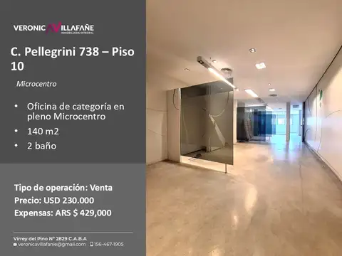 Excelente Oficina 140 m²  PISO 10 C. PELLEGRINI 738