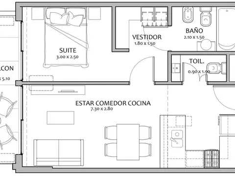 Departamento en Venta de 2 ambientes