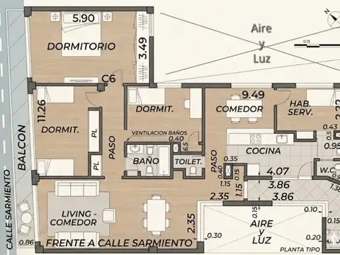Departamento 3 ambientes con 2 baños