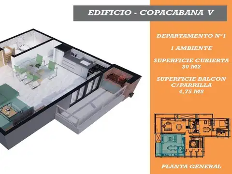 EMPRENDIMIENTO COPACABANA V°: 1 - 2 y 3 AMBIENTES + BALCON CON PARRILLA + COCHERA