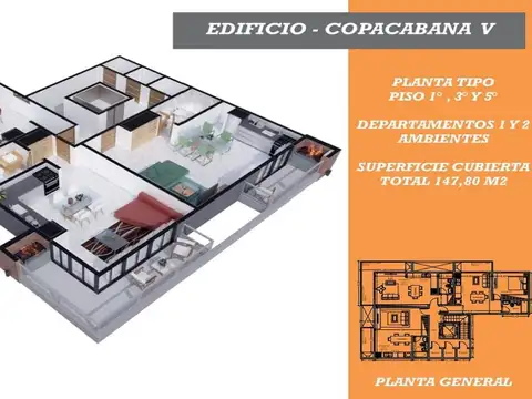 EMPRENDIMIENTO COPACABANA V°: 1 - 2 y 3 AMBIENTES + BALCON CON PARRILLA + COCHERA