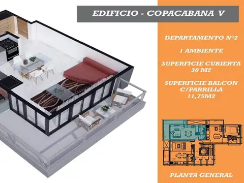 EMPRENDIMIENTO COPACABANA V°: 1 - 2 y 3 AMBIENTES + BALCON CON PARRILLA + COCHERA