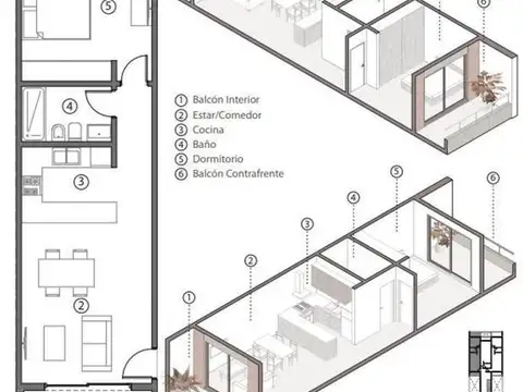 Departamento 3 ambientes con 2 baños