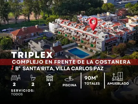 Venta Departamento Tríplex de 2 Dormitorios Cochera Y Pileta En Barrio Santa Rita – Villa Carlos Paz