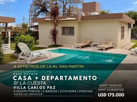 Venta Casa de 3 Dormitorios Con Departamento Y Pileta En Barrio La Cuesta – Villa Carlos Paz