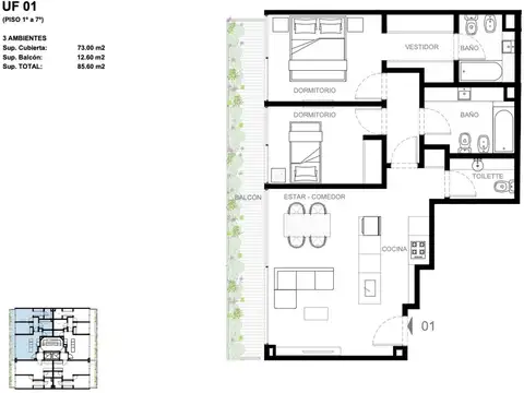 Departamento en Venta de 2 dormitorios