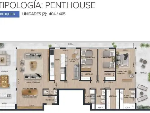 Departamento 4 ambientes con 3 baños