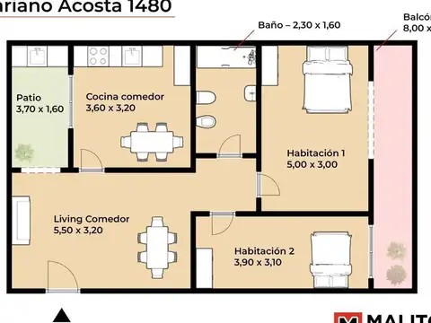 Depto Tipo Casa en Venta de 3 ambientes