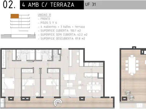 Venta Dpto 4 ambientes en pozo c/terraza Canning