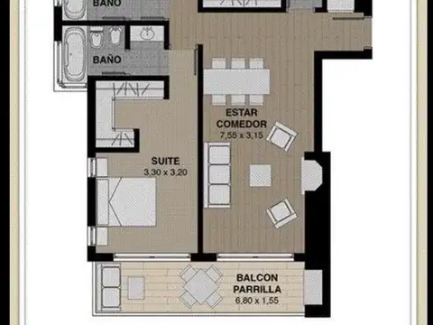 Departamento 3 ambientes con 2 baños