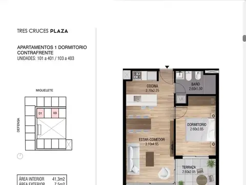 Venta Tres Cruces  1 dormitorio, terraza, Ley VIS