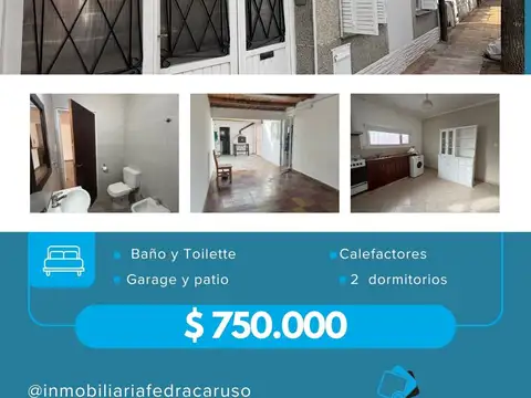 Casa de 2 dormitorios con garage cubierto en alquiler *sólo uso comercial*