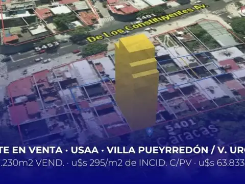 Venta Terreno . USAA . Lote simple frente . 1230 m² Vendibles . Villa Pueyrredón . Villa Urquiz...