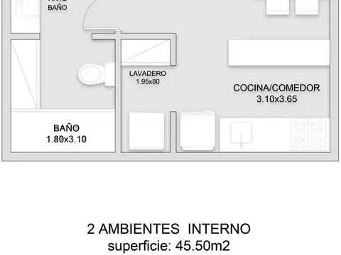 DEPARTAMENTO venta 2 AMBIENTES 45 metros POZO