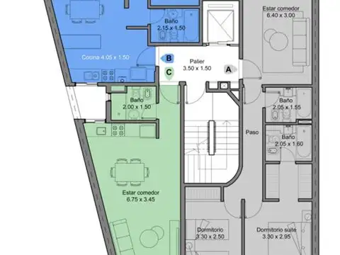 Departamento 3 ambientes con 2 baños