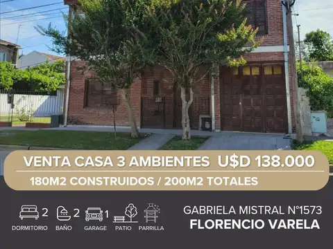 VENTA CASA 3 AMBIENTES  FLORENCIO VARELA