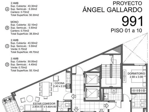 Departamento 2 ambientes con 1 baño