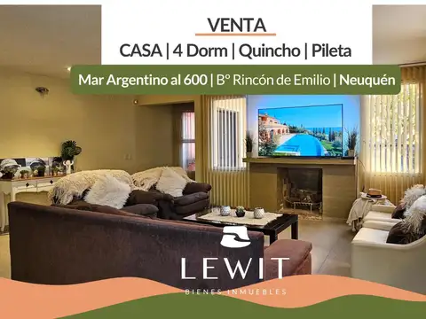 Venta Casa 4 Dormitorios | Bº Rincón de Emilio | Pileta y Quincho | Apta Crédito