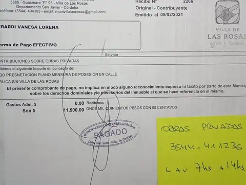 Terreno en Venta en Villa de las Rosas, USD 15.000