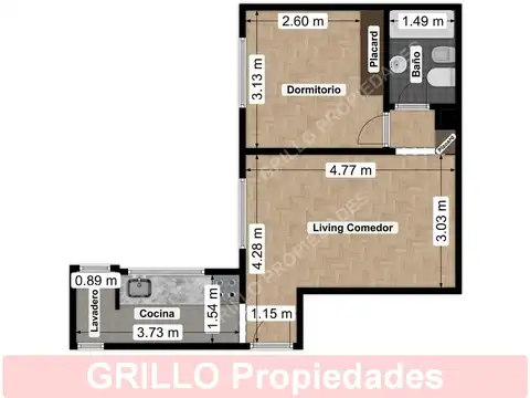 Departamento 2 ambientes con 1 baño