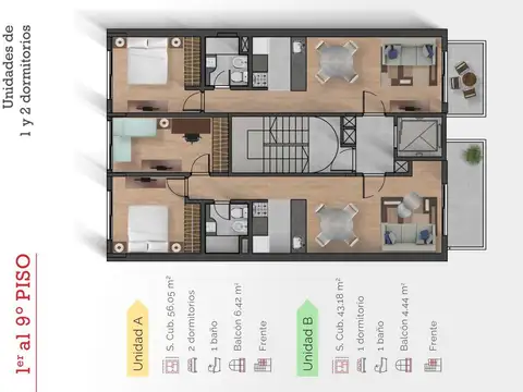 Departamento 2 ambientes con 1 baño