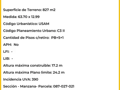 TERRENO EN VILLA DEVOTO 12.99 X 63.67