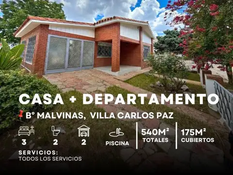 Venta De Casa con Departamento C/Pileta A Mts Del Centro en Barrio Malvinas - Villa Carlos Paz