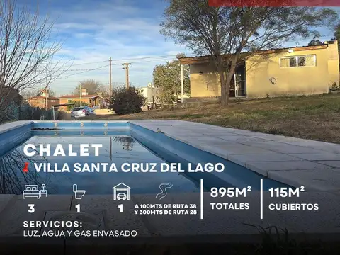 VENTA CHALET EQUIPADO CON PILETA, 900MTS DE TERRENO A 100MTS DE RUTA 38 En Villa Santa Cruz del Lago