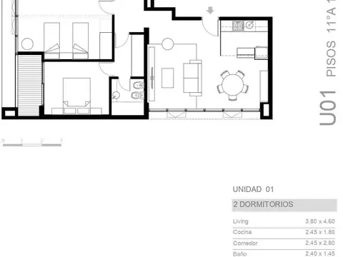 Departamento en Venta de 2 dormitorios