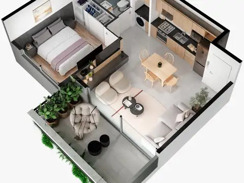 Departamento 2 ambientes con 1 baño