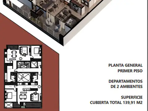 Departamento 2 ambientes con 1 baño