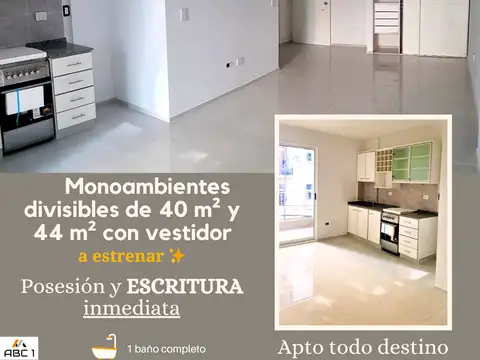 IDEAL CRÉDITO HIPOTECARIO BANCARIO! ZONA FACULTADES. Monoambiente divisible de 44 m² a estrenar con Cochera. VIVÍ, TRABAJÁ, ESTUDIÁ y RENTÁ en la zona + conectada de la Ciudad.