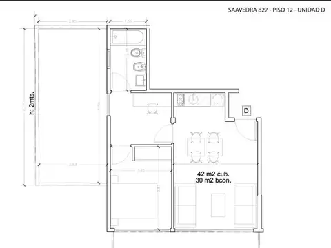 Departamento 2 ambientes con 1 baño