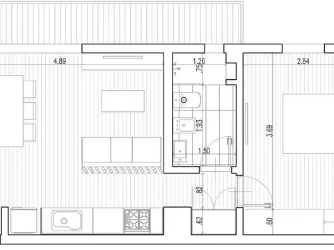 Departamento 2 ambientes con 1 baño