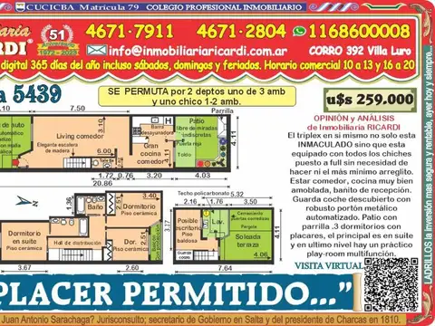 PLACER PERMITIDO.. arquitectonico triplex  PI-PI-QU-QU