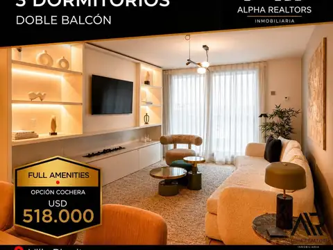 Venta Apartamentos 3 dormitorios Villa Biarritz con opción Cochera doble.