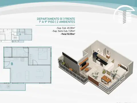 Departamento 2 ambientes con 1 baño