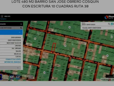 Venta terreno en Cosquin