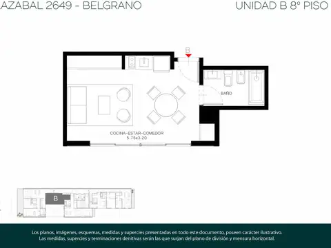 Departamento Monoambiente con 1 baño