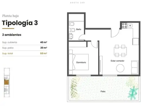 Departamento en Venta de 1 dormitorio