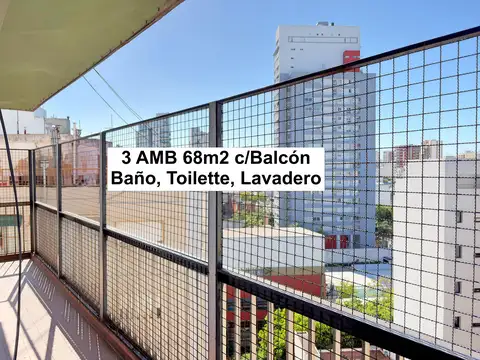 Piso 3 Amb 68m2 c/ lav., baño, toilette, balcón y baulera.