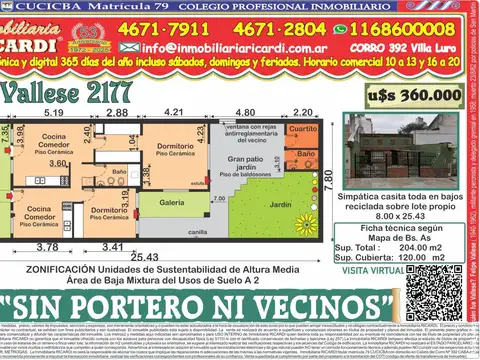SIN PORTERO NI VECINOS antigua valor lote  8x25,50