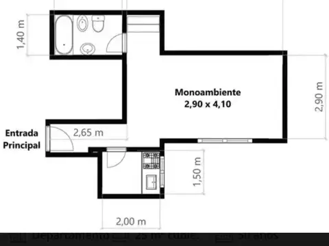 Departamento Monoambiente con 1 baño