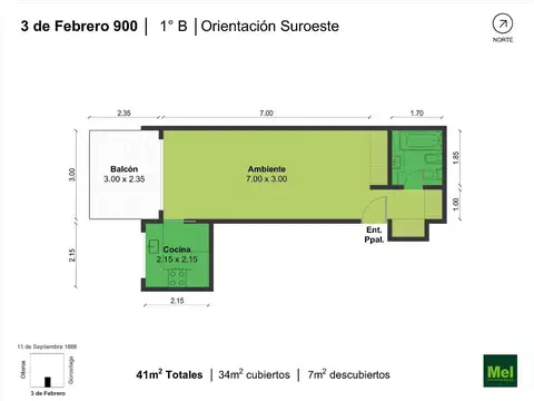 3 De Febrero 900, Piso 1