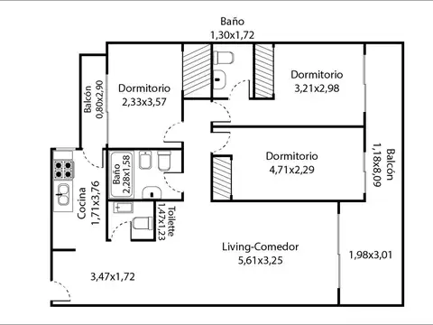 Departamento 4 ambientes con 1 baño