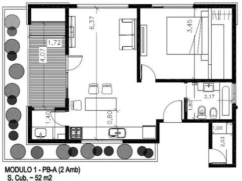 Departamento 2 ambientes con 1 baño