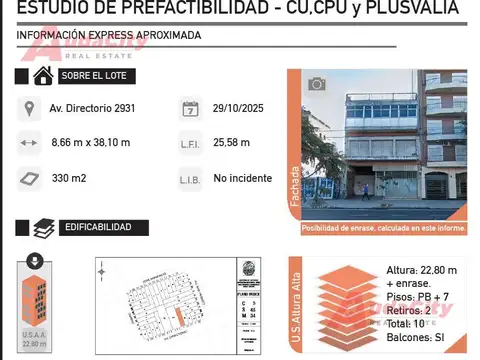 VENTA DE LOTE 2000 METROS CONSTRUIBLES FLORES AVENIDA DIRECTORIO Y SAN PEDRITO CABA