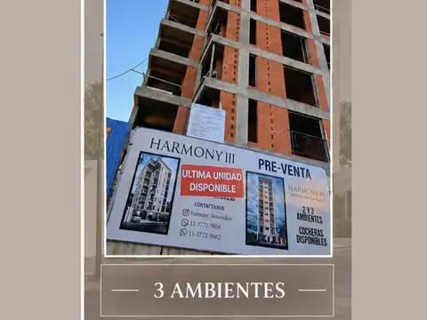 Venta. Departamento en construcción de 3 amb, balcón con parrilla y cochera cub
