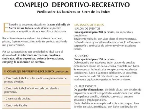 Quinta en Venta en Sierra De Los Padres, USD 590.000
